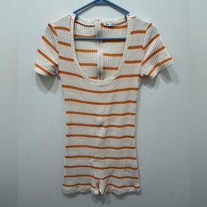 Zara Orange and White Striped Jumpsuit